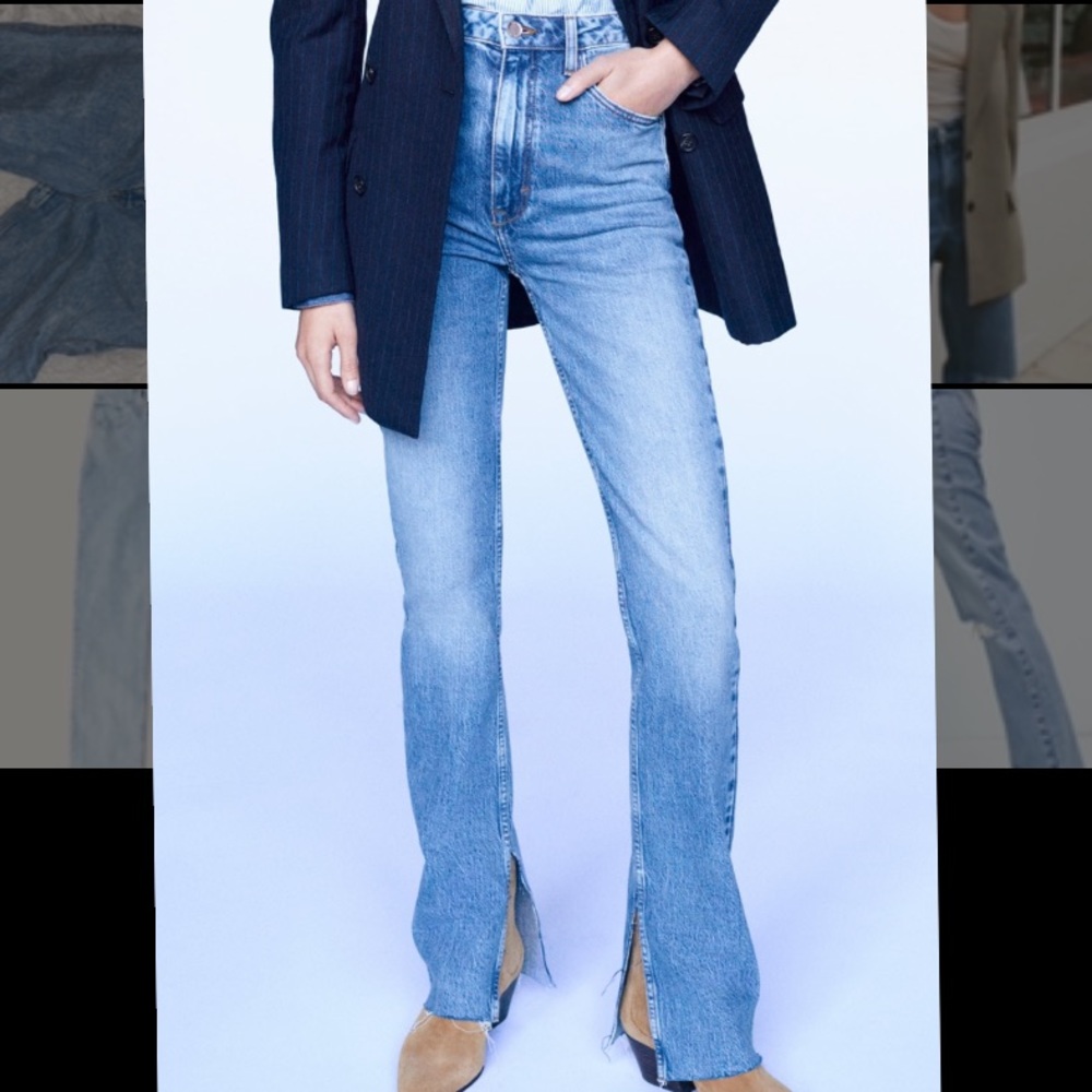 Zara Hi Rise Slim Fit Flare slit hem denim jeans